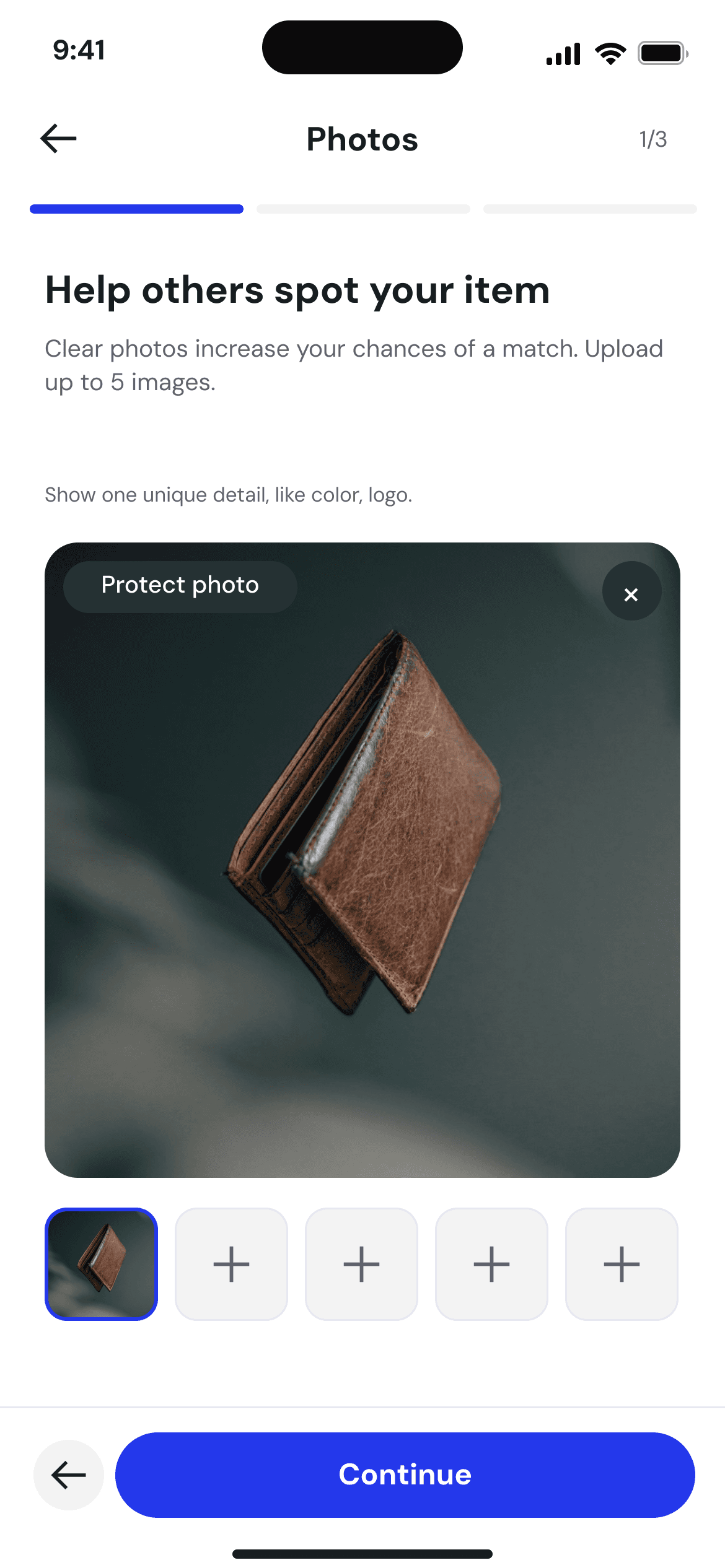 Renuir photo report: add an item photo and continue to the details